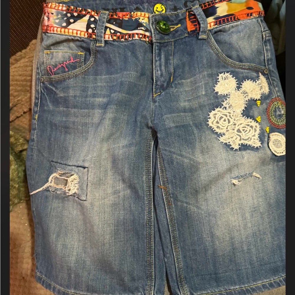 Desigual  Denim Shorts with Colorful Waistband